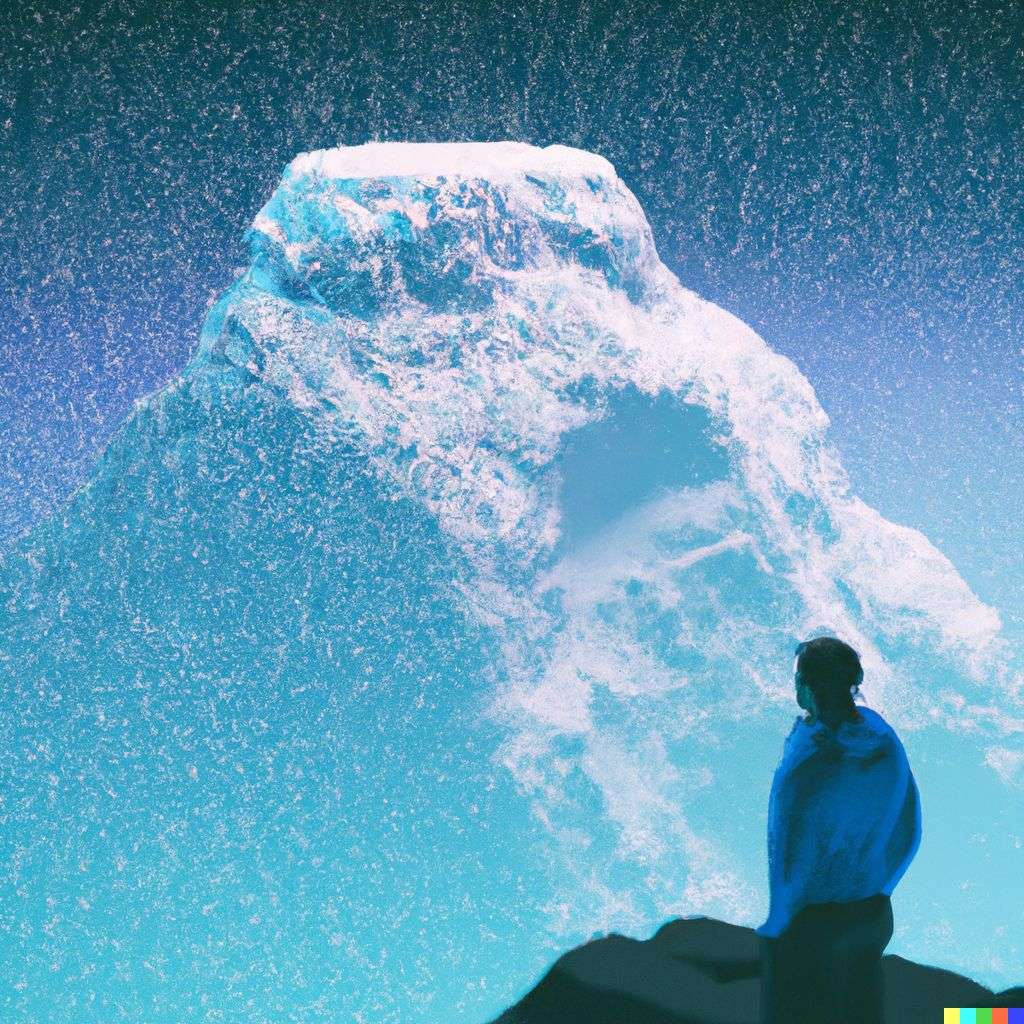 someone gazing at Mount Everest, particle simulation, Octane render